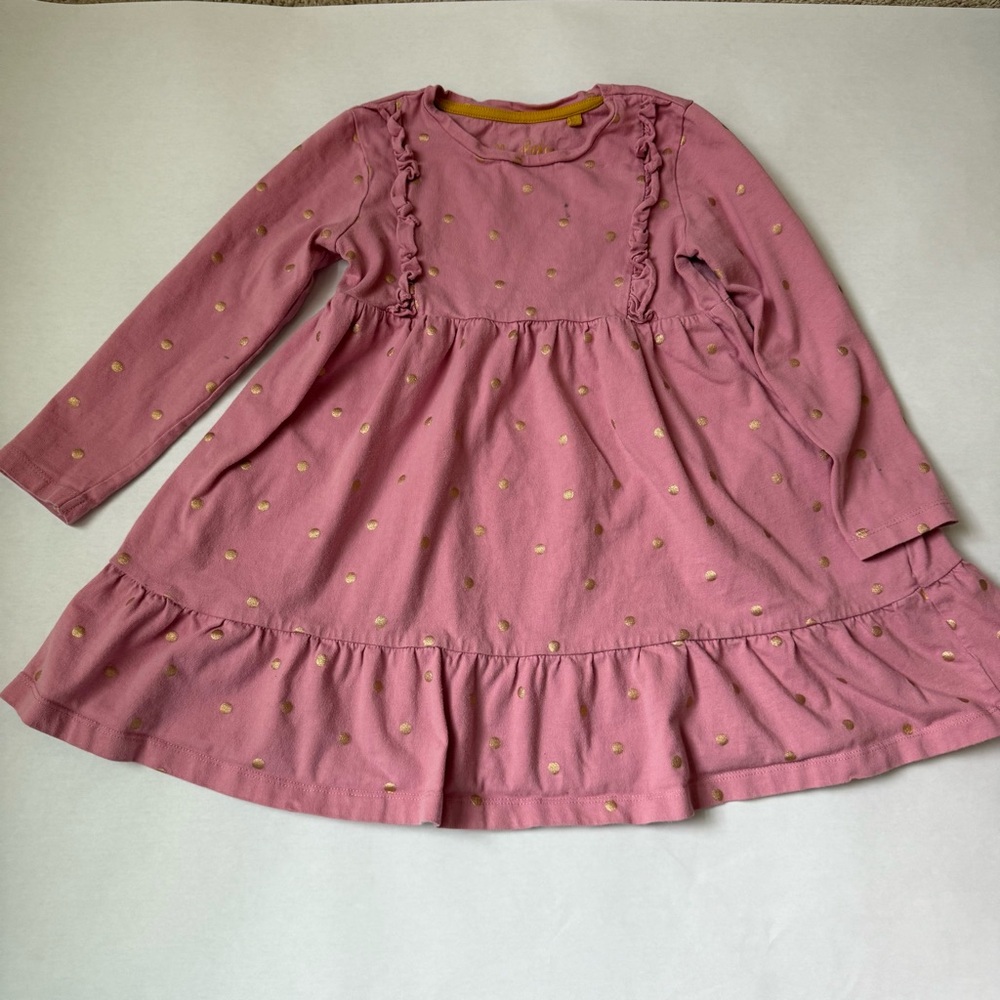 Pink Ruffled Girls Dress with gold polka dots